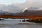 Rannoch Moor at sunrise with snow on mountains