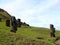 Rano Raraku stone quarry on Easter Island Rapa Nui, Chile, where moai statues were made