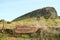 Rano Raraku volcano, quarry of the famous Moai statue on Easter Island, Chile, South America, UNESCO World Heritage