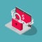 Ransomware symbol with laptop, red padlock and chain