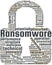 Ransomware Word Cloud Text Illustration in shape of Padlock.