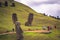 Ranu Raraku, Easter Island - July 10, 2017: Moai statues of Ranu Raraku, Easter Island