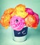 Ranunculus flowers in a bucket labeled to you xxx
