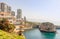 Raouche or pigeons rocks panorama with sea and ciry center in the background, Beirut, Lebanon