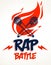 Rap Battle vector logo or emblem with two microphones crossed and fire, Hip Hop hot rhymes music mic in a flames, concert festival