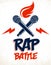 Rap Battle vector logo or emblem with two microphones crossed and fire, Hip Hop hot rhymes music mic in a flames, concert festival