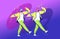 Rap or dance battle concept vector illustration of two young teenagers standing together and gesturing hands up