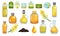 Rapeseed Oil in Bottle and Jar with Drop, Plant and Label Big Vector Set