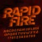 Rapid Fire alphabet font. Flame effect type letters and numbers. Abstract dark background.