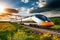 Rapid Motion High-Speed Train Zooming at Full Speed. AI