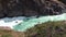 Rapids of mountain river show power water In Patagonia Argentina.