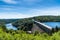 Rappbodetalsperre and the almost 500 m long suspension bridge in the German Harz mountains