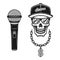 Rapper skull in snapback with chain and microphone
