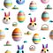 Rapport seamless of easter eggs and bunnies with relief in white background. Generative AI. Pattern mirrored