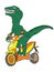 Raptor riding a scooter.