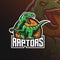 Raptor vector mascot logo design with modern illustration concept style for badge, emblem and tshirt printing. angry dinosaur