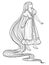 Rapunzel. Girl with very long hair standing thoughtfully. Fairytale character design.