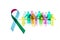 Rare Disease Day Background. Colorful awareness ribbon with group of people with rare diseases.