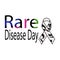 Rare Disease Day Bright themed lettering with colored spots and striped ribbon