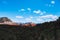 Rare landscape of South Guardian Angel from the top. Hoodoo and trees, Zion National Park - Image. Blue sky, bright colors