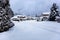 Rare snow storm in Northwest United States with residential homes in background