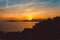 Rare sunset at the beach of Italy. Tellaro, Ligurian province, Italy