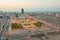 Ras Al Khaimah, UAE - January 5, 2018: Aerial view to Ras Al Khaimah from the bar located on the top of the hilton hotel