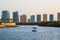 Ras al Khaimah, United Arab Emirates - January 24, 2021: Ras al Khaimah city view from the walking area in Mannar mall by the
