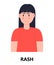 Rash icon vector. Unhappy girl with rash and acne on her face. Woman is infected by rubella, measles. Allergy, eczema