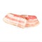 Rasher or smoked sliced bacon ready for cooking. One piece of pork belly isolated on white background, close-up