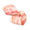 Rasher or smoked sliced bacon ready for cooking. Two pieces of pork belly isolated on a white background, close-up