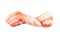 Rasher or smoked sliced bacon ready for cooking. Two pieces of pork belly, isolated on a white background, close-up