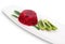 Raspberries aspic with kiwi in white background