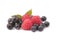 raspberries, bilberries, black currant on a stand-alone background