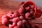 Raspberries in a red bucket