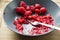 Raspberries smashing with fork