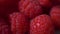 Raspberries super close up 4K stock footage. Raspberries in macro close up with a sliding camera move. Concept: footage