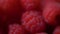 Raspberries super close up 4K stock footage. Raspberries in macro close up with a sliding camera move. Concept: footage