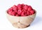 Raspberries in a wooden bowl