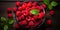 Raspberry banner. Bowl full of raspberries. Close-up food photography background