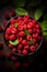 Raspberry banner. Bowl full of raspberries. Close-up food photography background