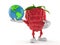 Raspberry character holding world globe