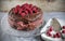 Raspberry and chocolate molten ganache cake