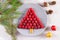 Raspberry christmas tree - funny idea for kids. Creative idea for Christmas and New Year festive desserts.Top view