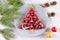 Raspberry christmas tree - funny idea for kids. Creative idea for Christmas and New Year festive desserts.Top view