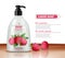 Raspberry cosmetics bottle Vector realistic. Liquid soap container mock up. Product packaging design 3d illustrations