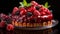 Raspberry dessert, gourmet sweet food, fresh strawberry, chocolate plate generated by AI
