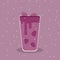 Raspberry drink with fresh ripe fruits in a retro style glass. Vector monochrome color illustration