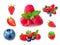 Raspberry. Fresh Berries mix isolated on white background. Set o