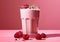 Raspberry frozen yogurt cream milkshake on pink background.Macro.AI Generative